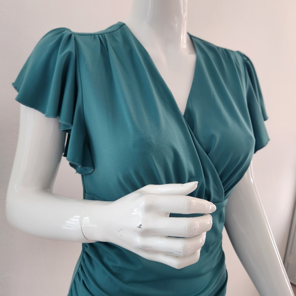 Grace Karin Small Emerald Wrap Blouse Elegant & Flattering - Picture 2 of 16